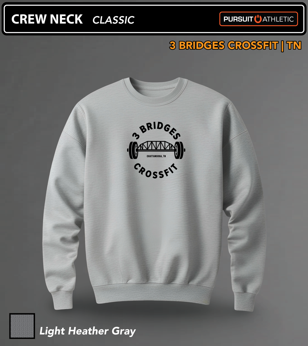 CREW NECK | Classic | 3 Bridges Crossfit TN - Light Heather Gray