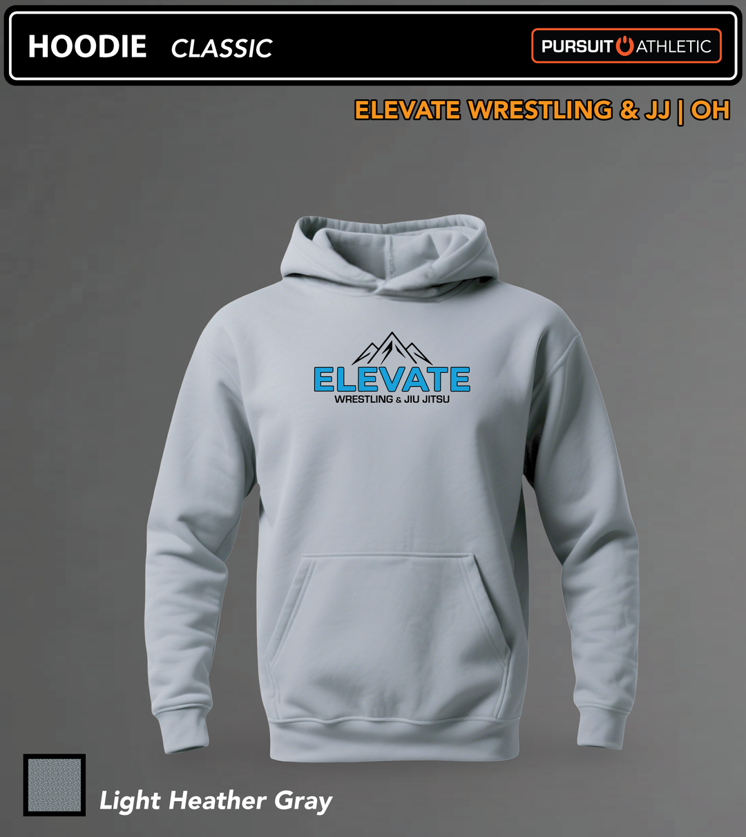 HOODIE | Classic | Elevate Wrestling &amp; JJ | OH - Light Heather Gray